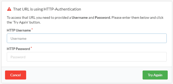 Enter HTTP Authentication credentials