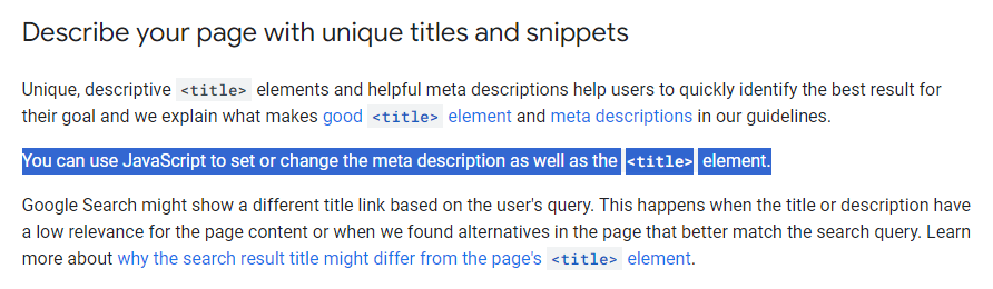 Change title or meta description with JS