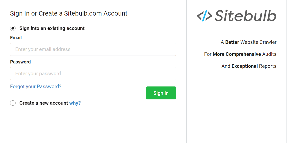 Sign in to Sitebulb