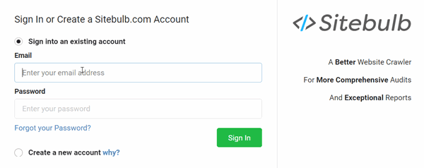 Sign in to Sitebulb