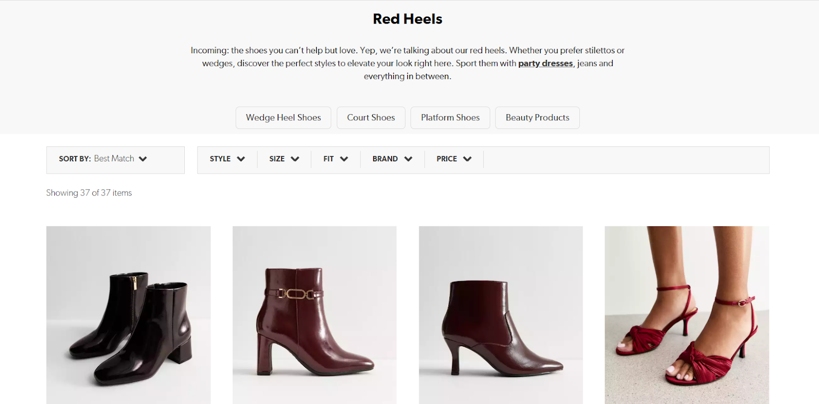 Screenshot of a fashion eCommerce store