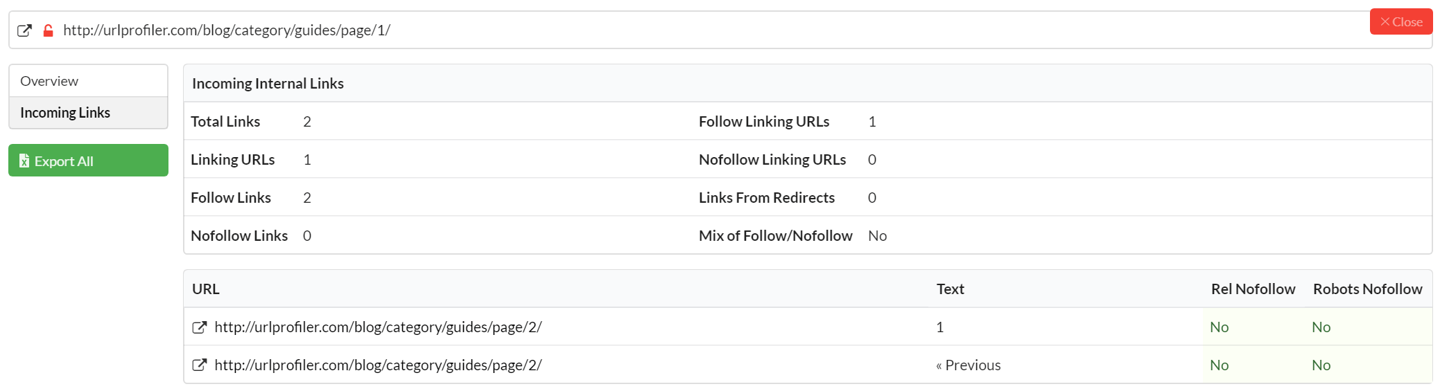 Incoming Links to Redirect URL