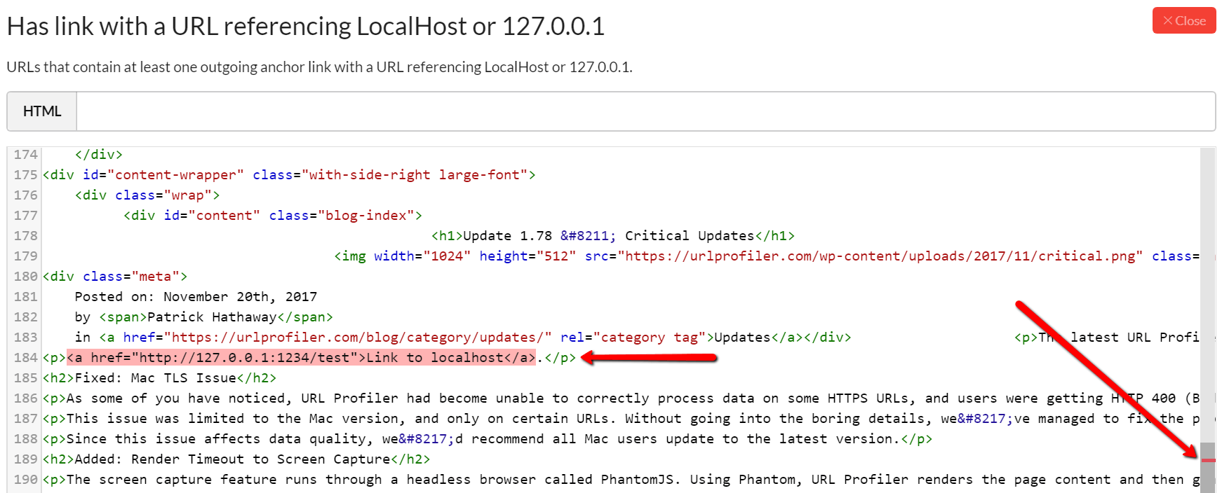 Hint details link references localhost