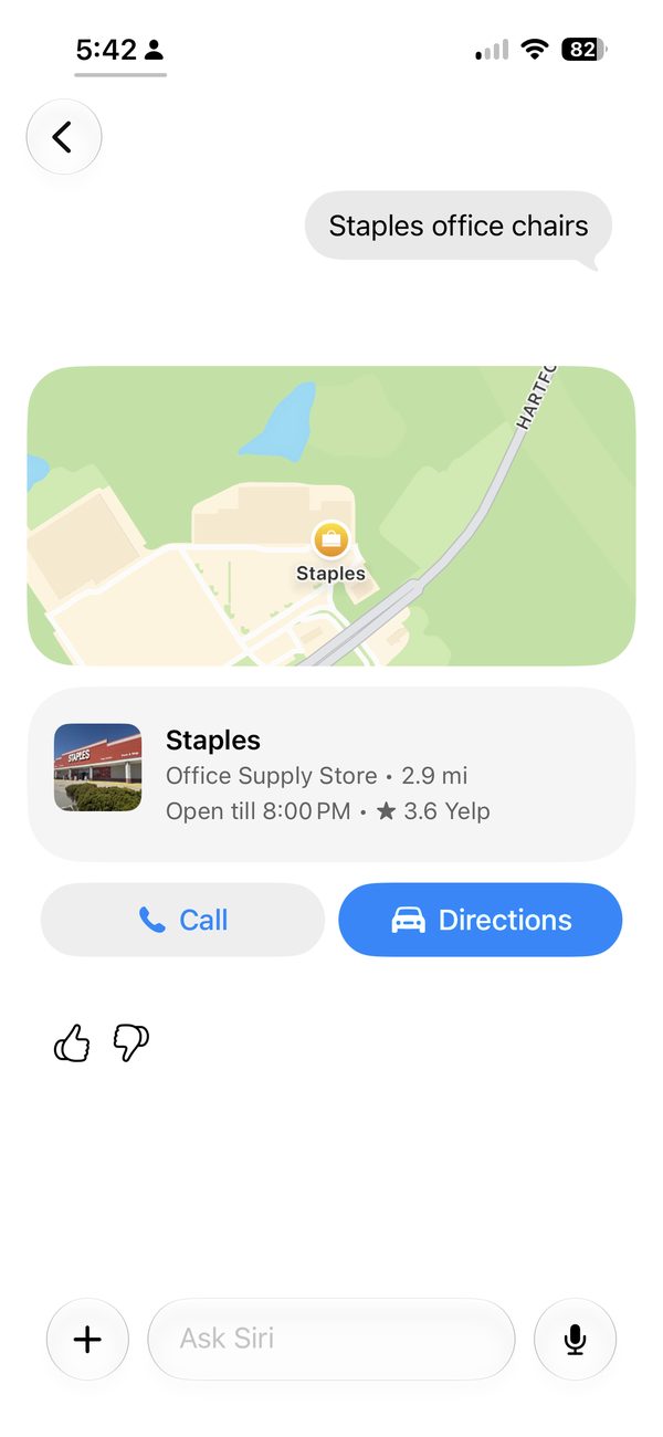 Siri AI search results for the query