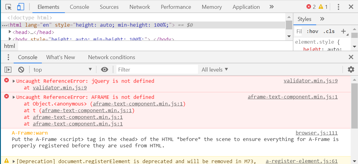Logged JS errors in DevTools