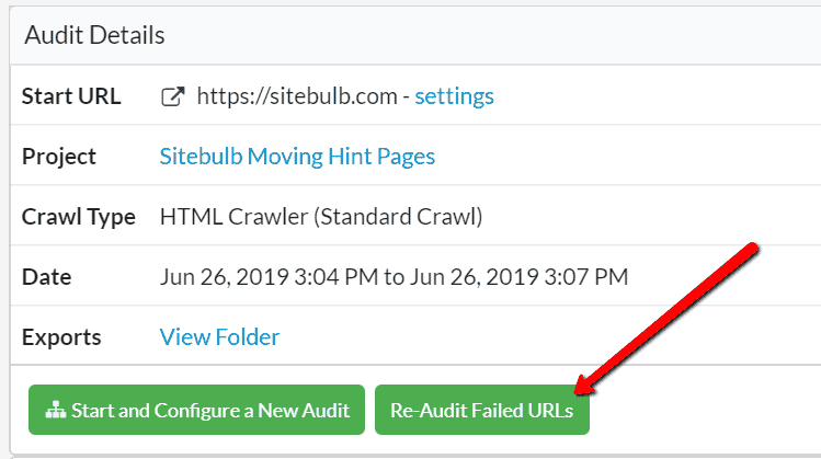 Re-audit failed URLs