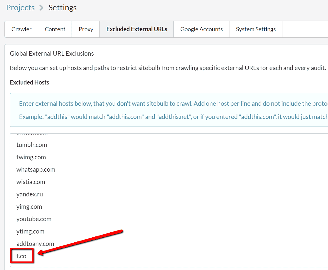 Exclude global settings