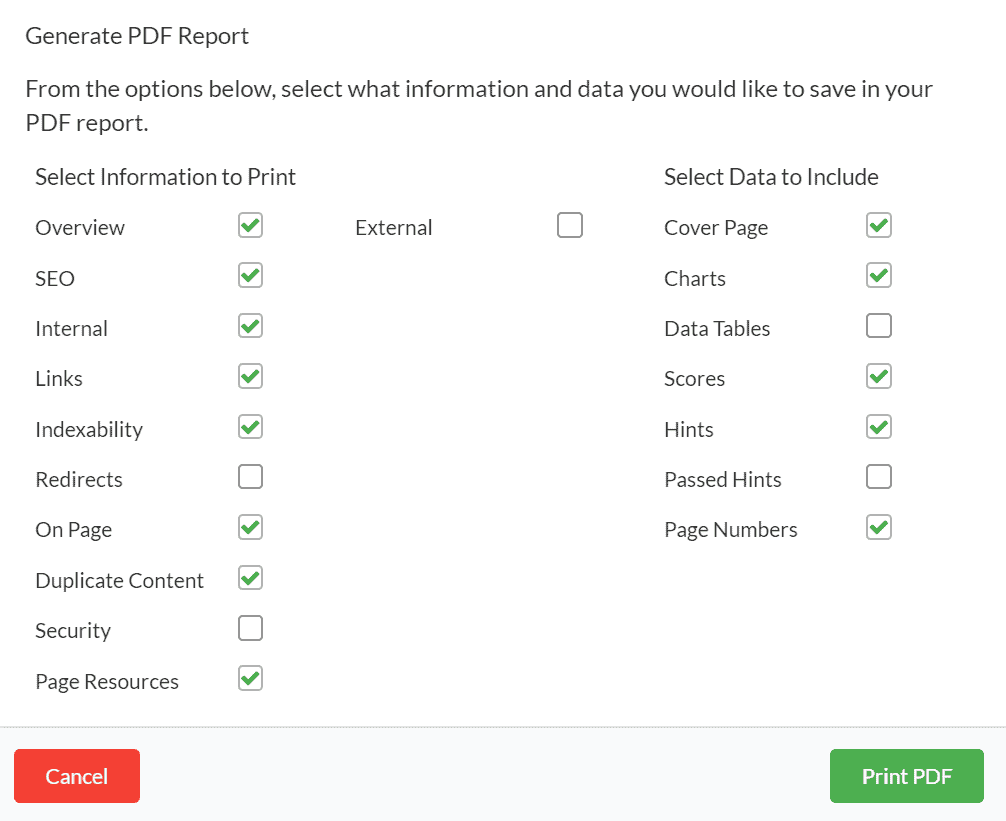 Customise PDF options