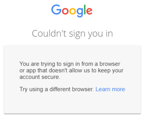 Can't sign in to Google