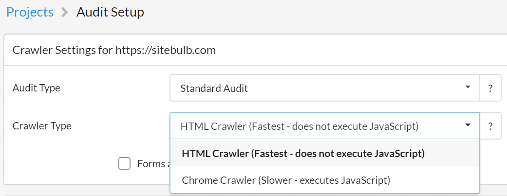 Crawler Type Selection