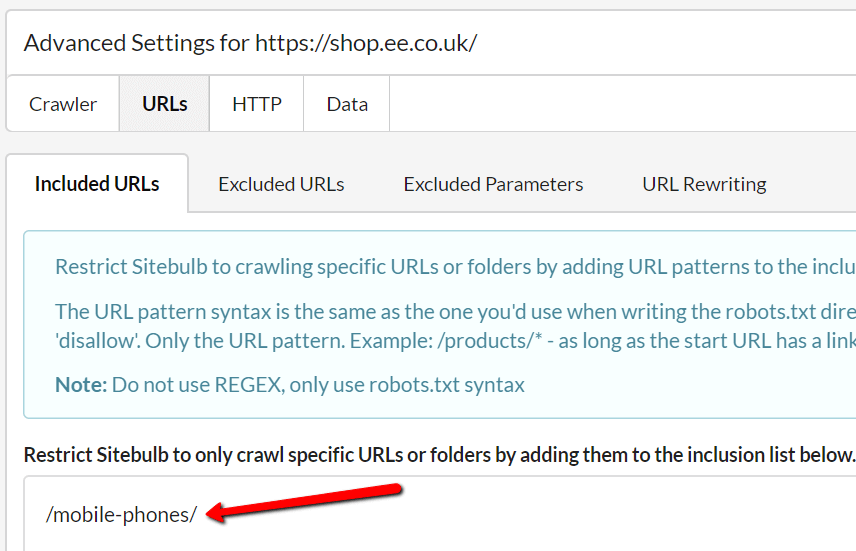 Included URLs example