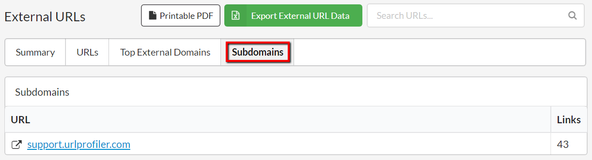 Subdomains tab