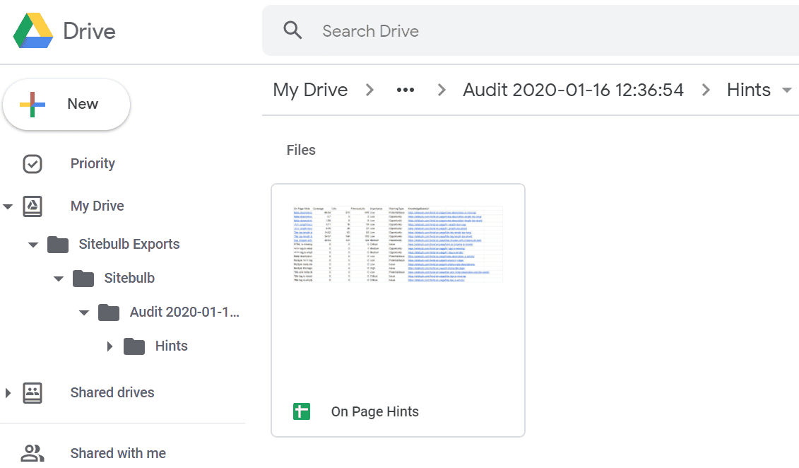 google drive export list of files