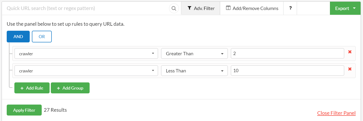 Advanced filter on content search