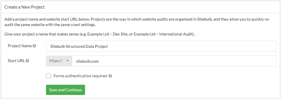 create a new structured data project