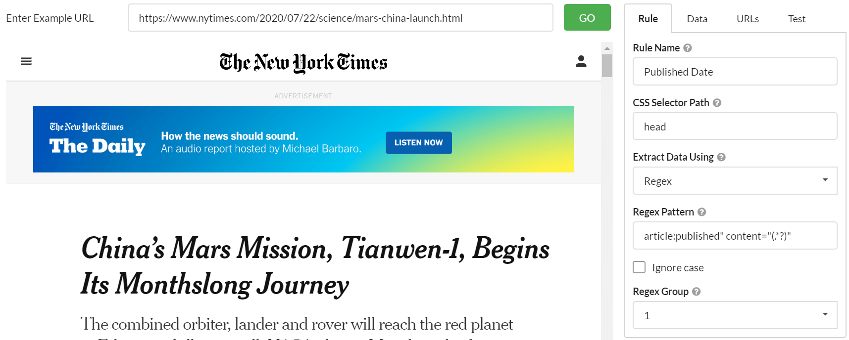 New York Times Regex extraction example
