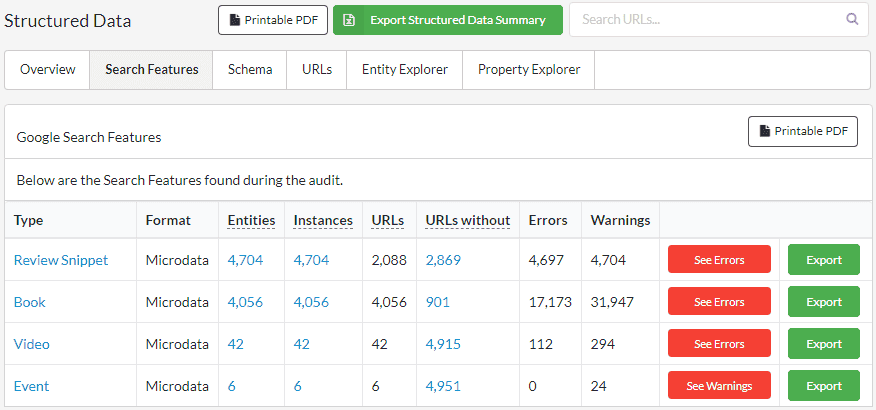 Structured Data Overview - Search Features