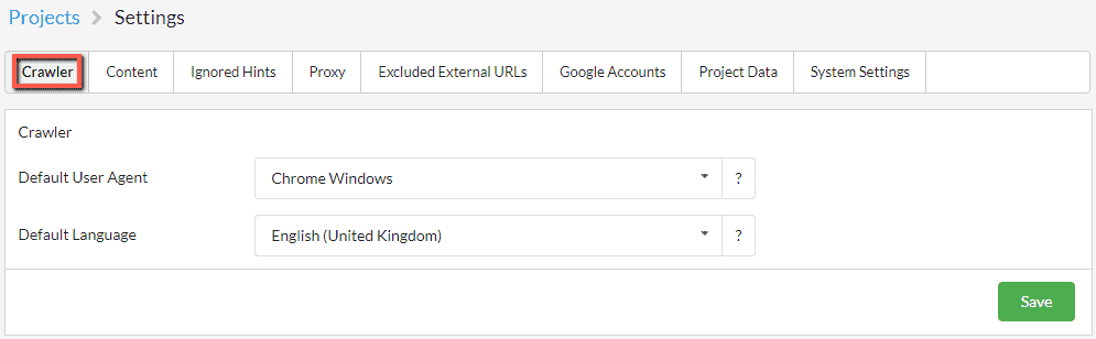 Global Settings - Crawler
