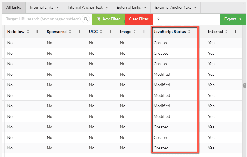 JavaScript Links in link explorer