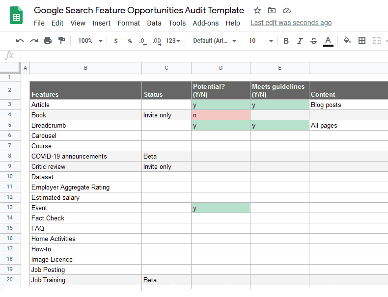 SEO Structured Data Opportunities Audit Template