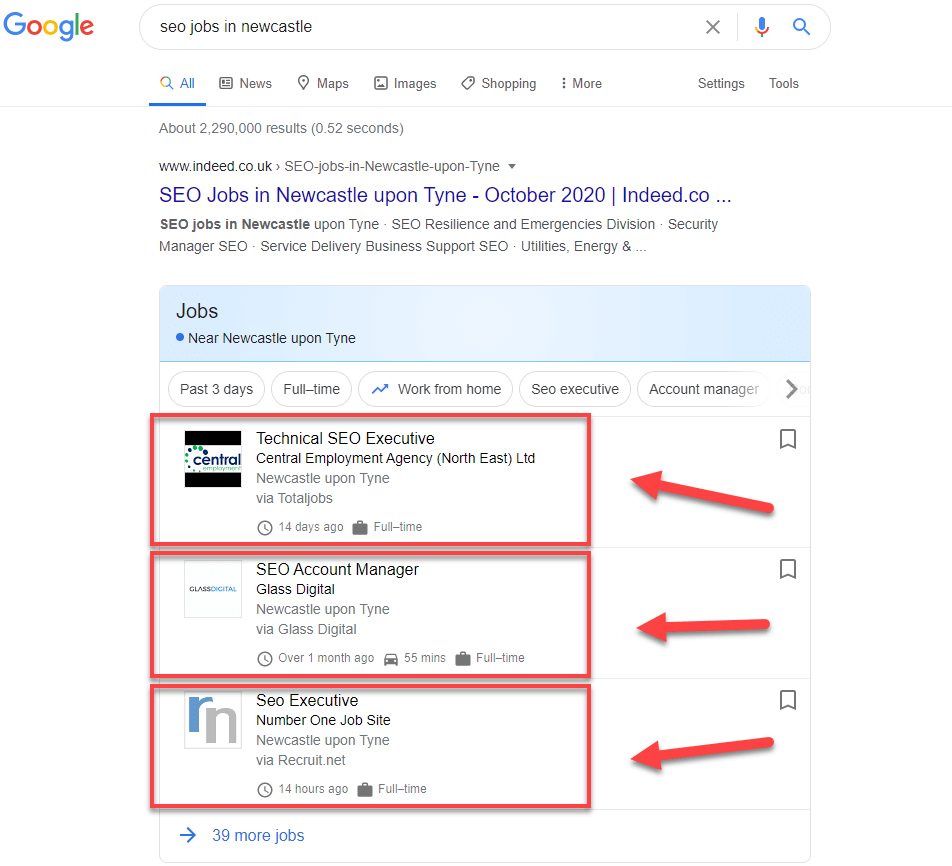 Jobs rich result example