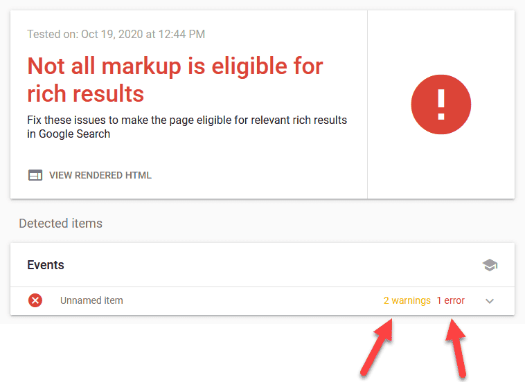 Google Rich Results Test failure example