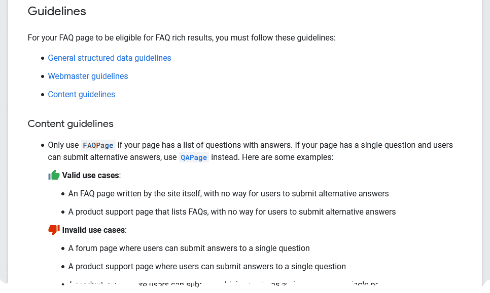 Google FAQ search feature developer guidelines