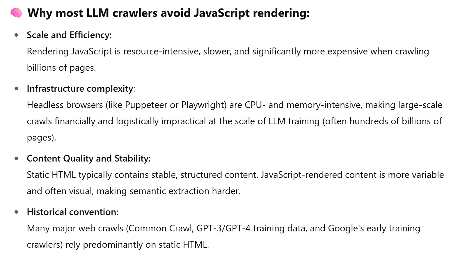 ChatGPT clarifies that most LLM crawlers don't render JS