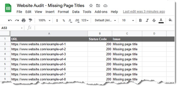 missing page titles - example spreadsheet
