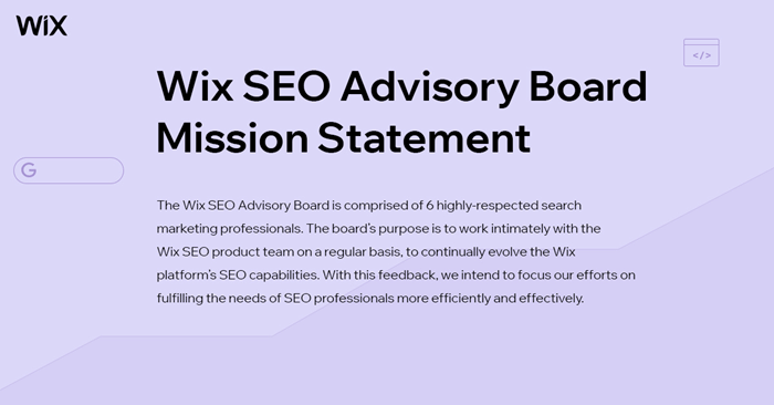 Wix SEO advisory board mission statement