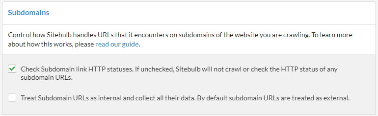 Subdomain default option