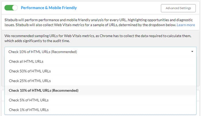 Sitebulb performance sampling