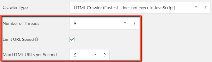 Speed settings for the HTML Crawler