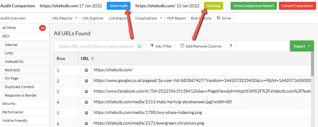 View Audit Comparison