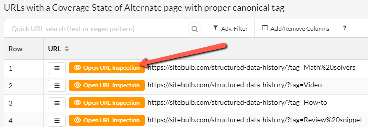 Open Single URL for inspection