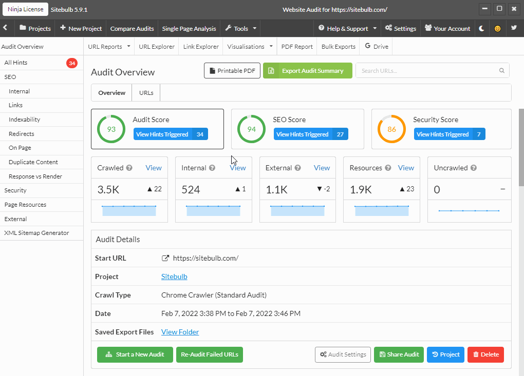 how to share a Sitebulb audit