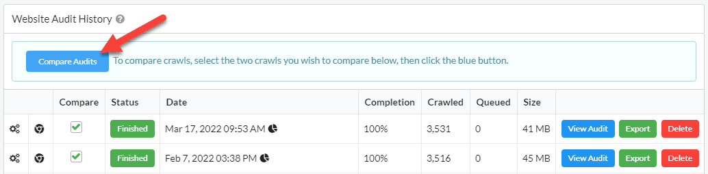 Compare project audits