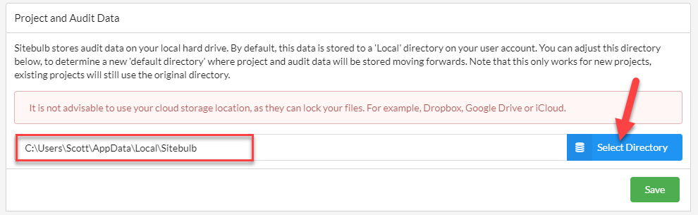 changing the project data directory