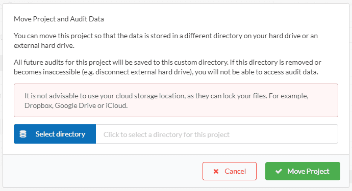 move project data overlay window