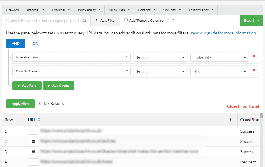 adding and removing filters to URL lists