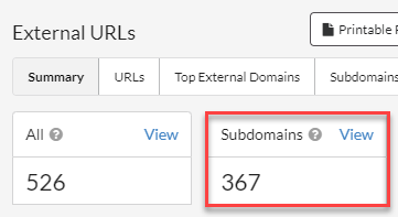 External URLs Subdomains