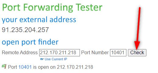 Check port forwarding