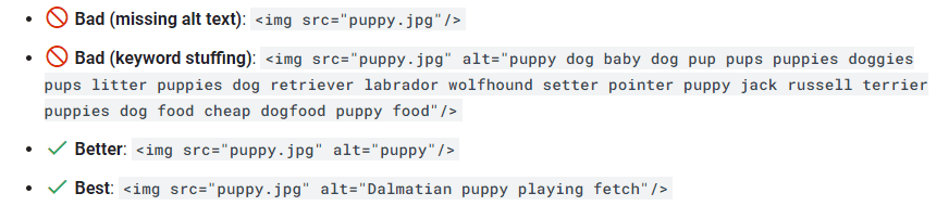 Google's advice regarding image alt text