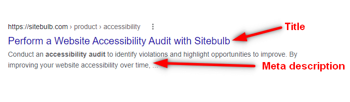 Title and meta description in the search results