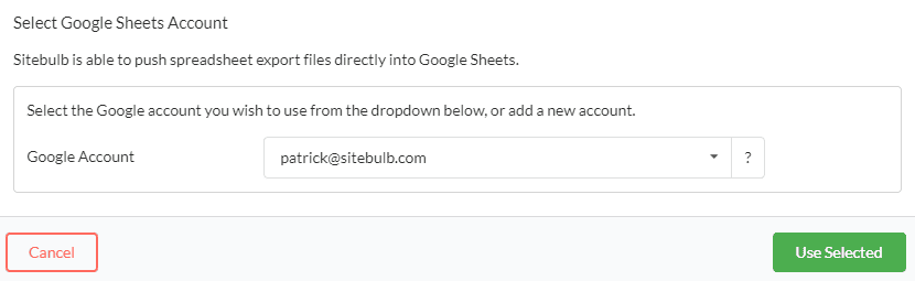 User Google Sheets account