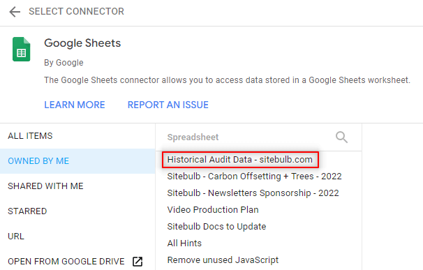 Find the right spreadsheet to connect to