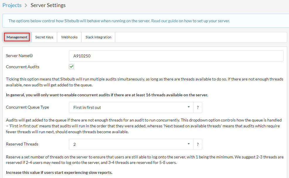 Sitebulb Server Management