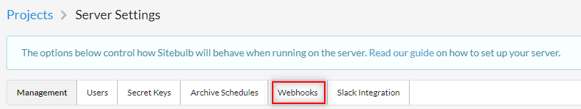 Webhooks tab