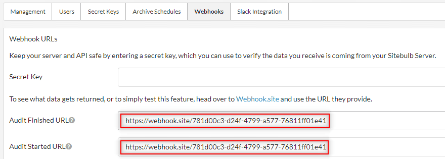 Enter webhook URLs