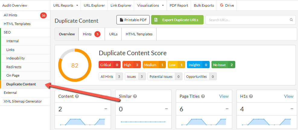 Finding the duplicate content report